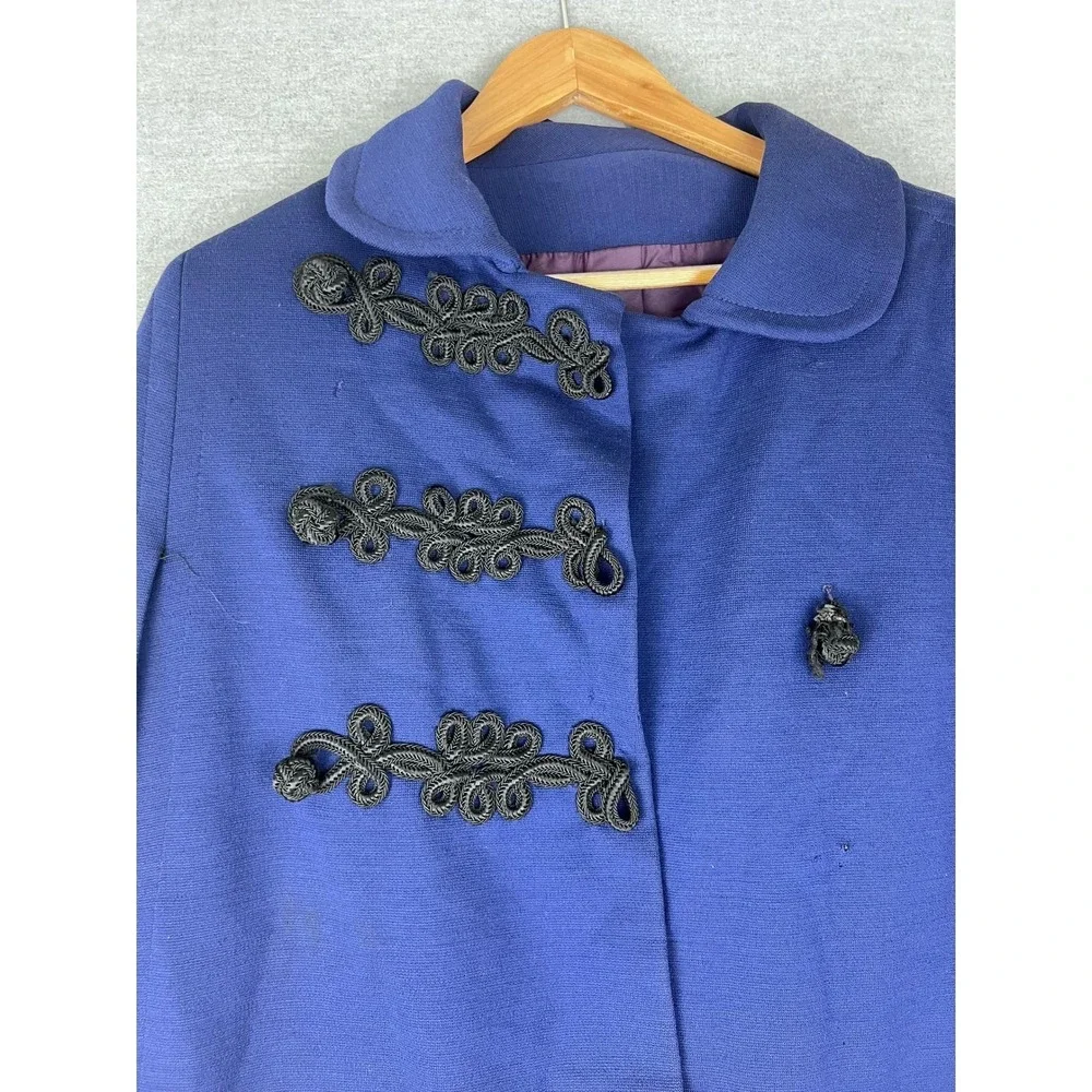 Vintage Royal Blue Cape Coat Military Frog Closure Ombre Lining Peter Pan Collar